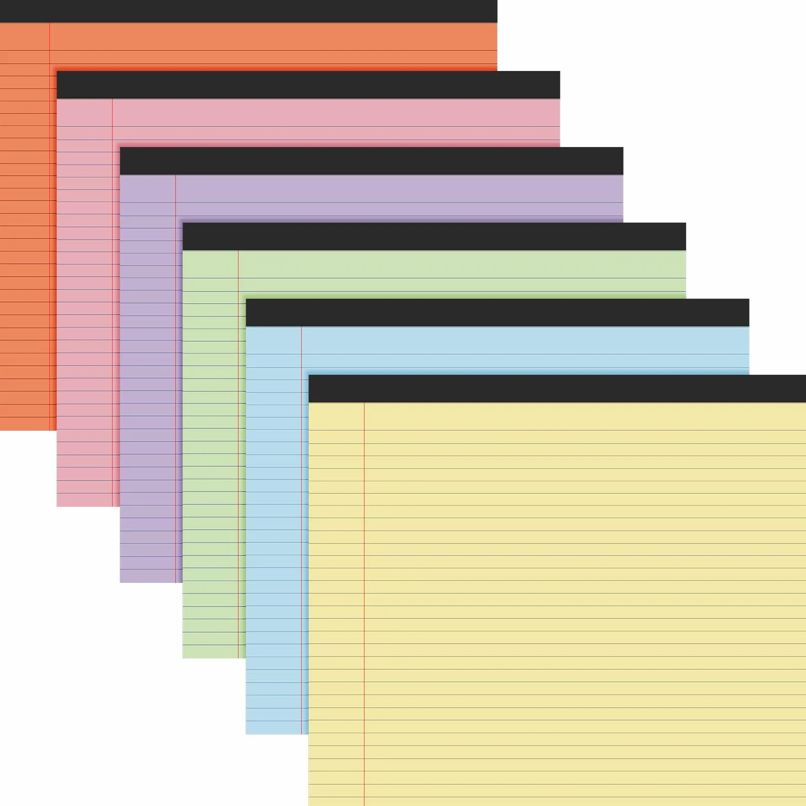 Lincia 6 blocchetti da 28 x 24 cm, a righe universitarie, 40 fogli di carta pastello, 6 colori assortiti per lavoro, carta da 80 g/m², per scuola, ufficio, forniture da viaggio