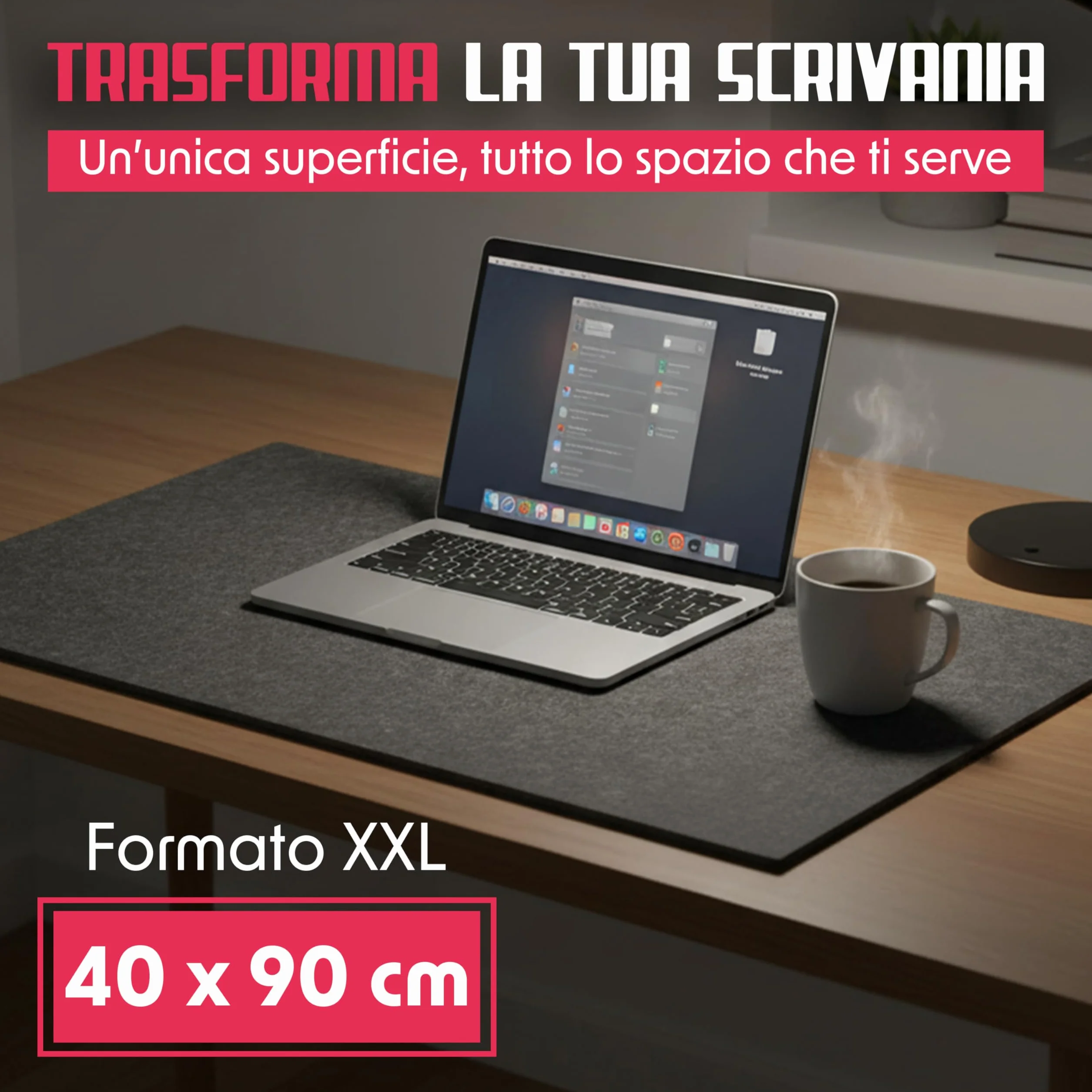 Tappetino Scrivania Extra Large in Feltro 90x40, Mouse Pad Gaming Antiscivolo per Tastiera e Mouse