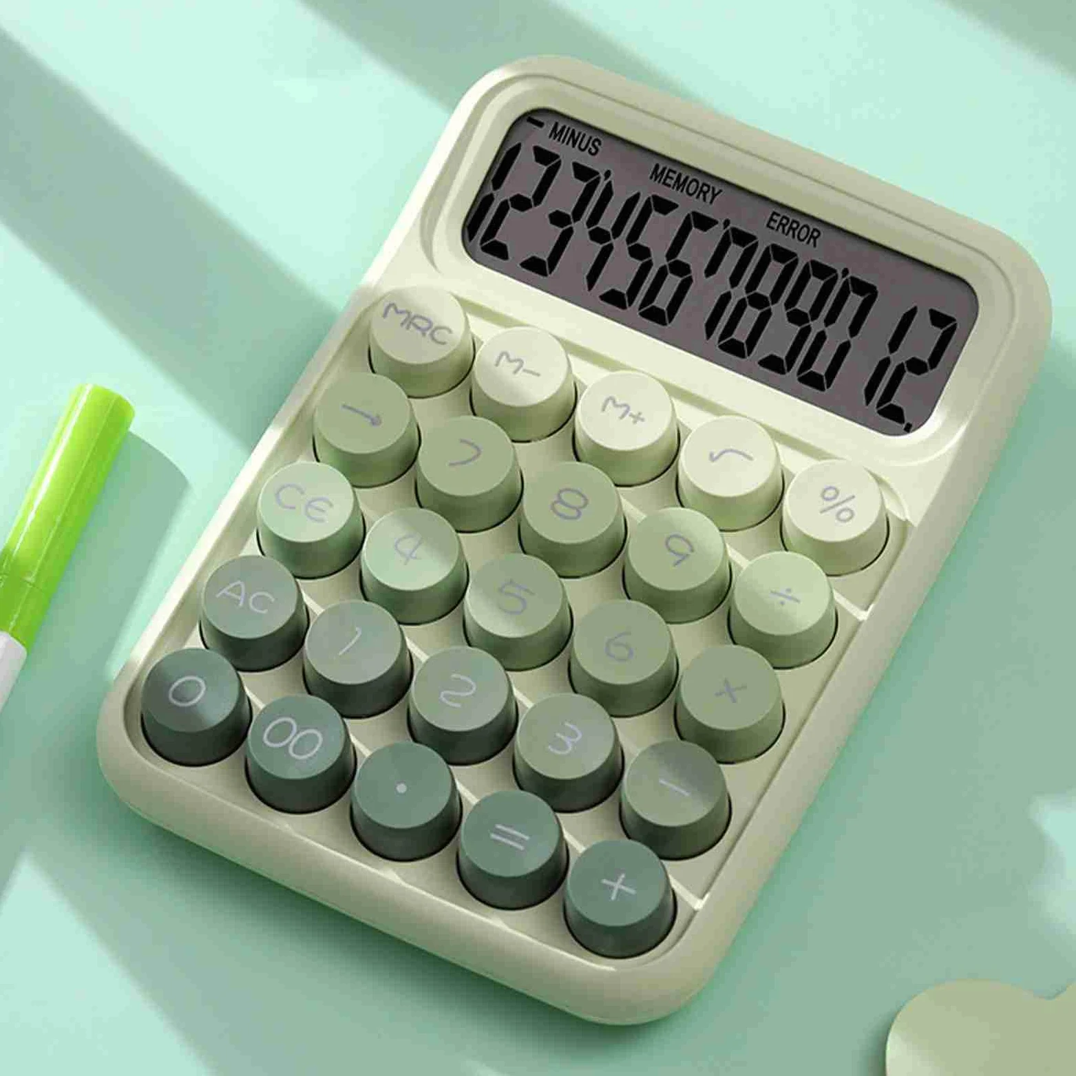 Ejoyous Calcolatrice Tascabile a 12 Cifre con Tasti Grandi, Display (GREEN) | Corpo in Plastica, Calcolatrice per Studenti e Contabili, Uso Ufficio, Batteria AAA Non Inclusa