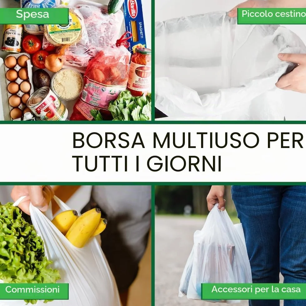 Sacchetti Bianchi in Plastica Ecologica con Manici - Stile Gilet, Dimensioni a Scelta per Spesa, Regali, Boutique