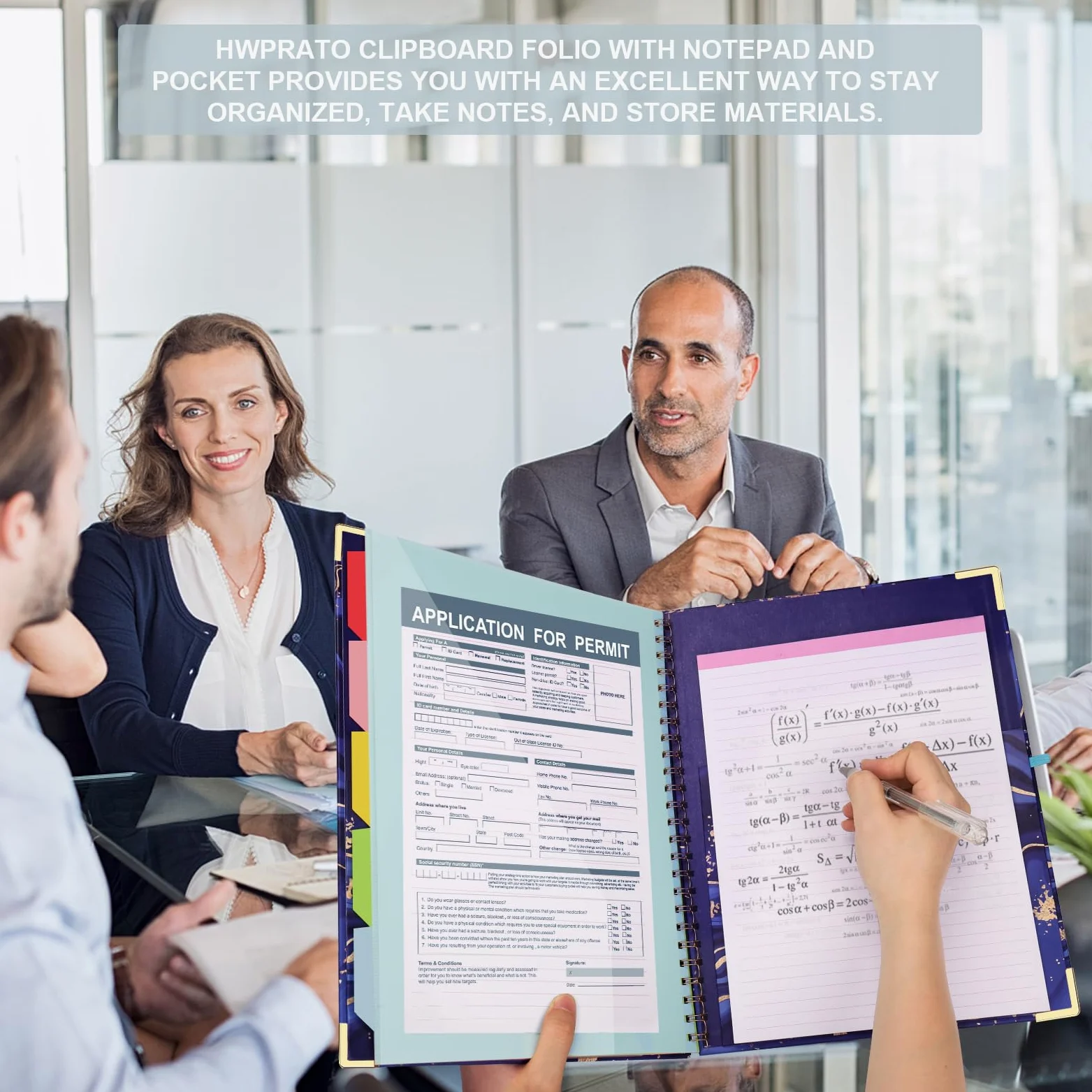 HWPRATO Cartellina portablocco a spirale, formato lettera, 5 divisori con 10 tasche, organizer a spirale con portablocco e blocco note rimovibile, chiusura elastica, passante per penna, copertina