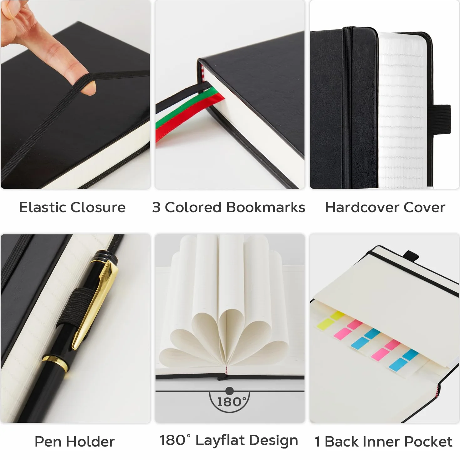 FOCUS DAY Quaderno diario B5 a righe, copertina rigida, 320 pagine, 19 x 25.4 cm, nero