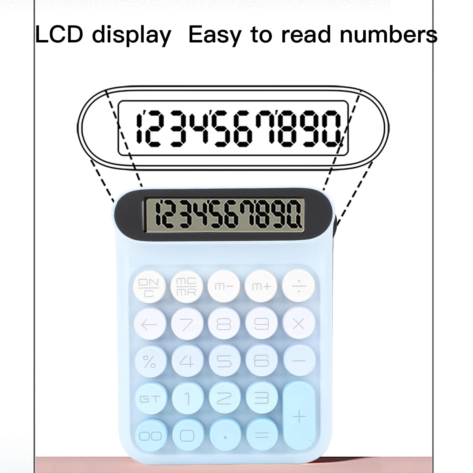 Calcolatrice con Interruttori Meccanici, Simpatica Calcolatrice con Ampio Display LCD a 10 Cifre, Simpatica Calcolatrice da Tavolo a 24 Tasti con Cuscinetti Antiscivolo per (BLUE)