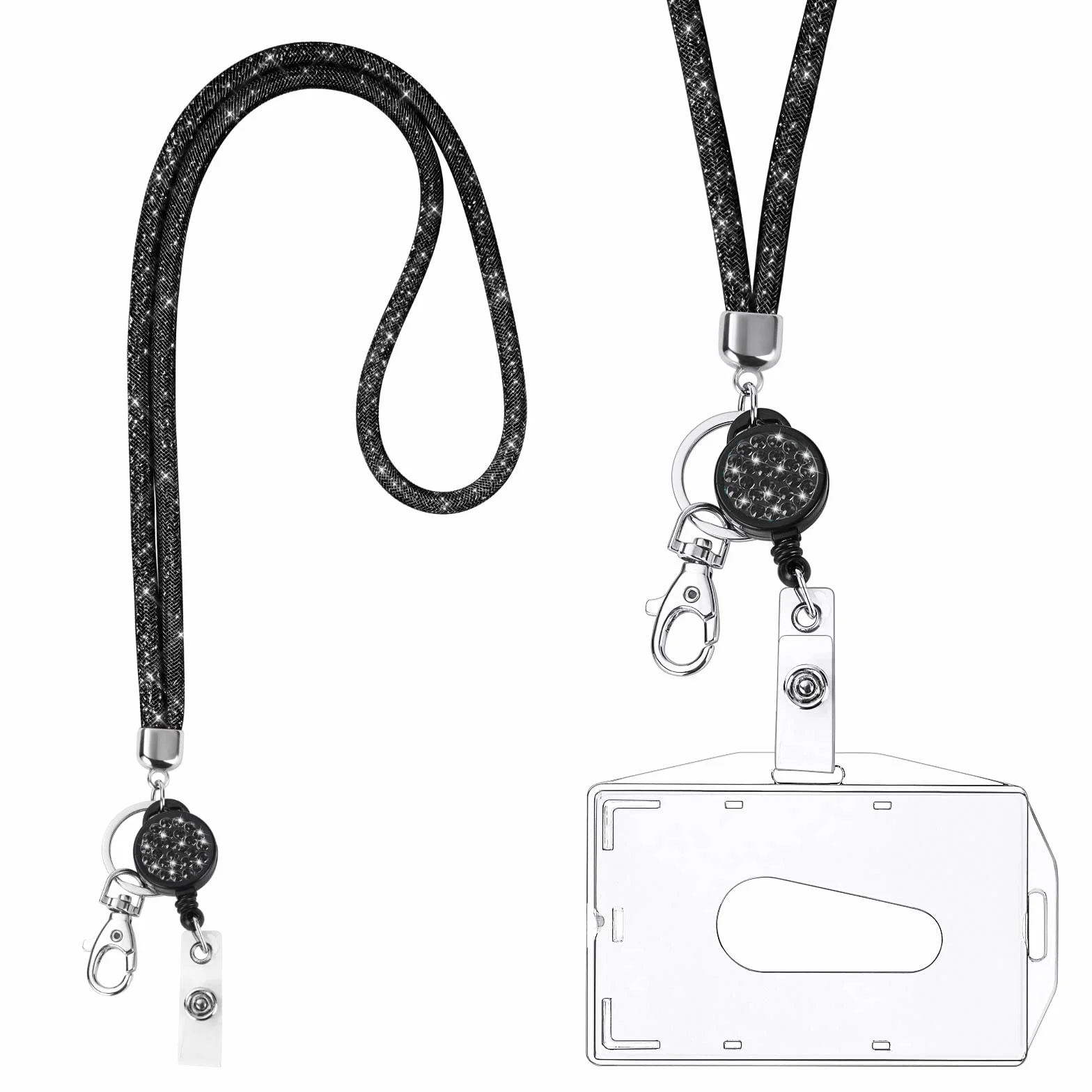 Collana PortaBadge in Cristallo Vicloon Retrattile Portachiavi Cinturino Strass Bling per Badge