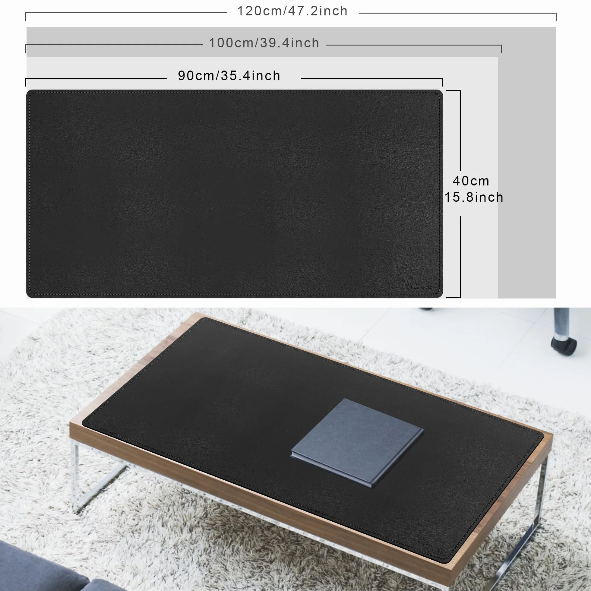 Mydours Pad per Scrivania Multifunzionale in Pelle PU 90x40cm Tappetino per Mouse da Gaming Grande Impermeabile (Nero)