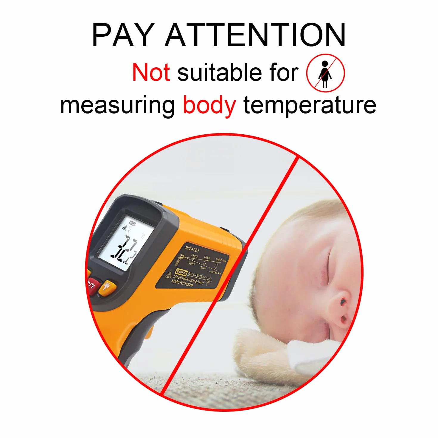 KETOTEK Termometro Laser Infrarossi Digitale -50℃-600℃ Punto laser Senza contatto Batterie AAA incluse Giallo