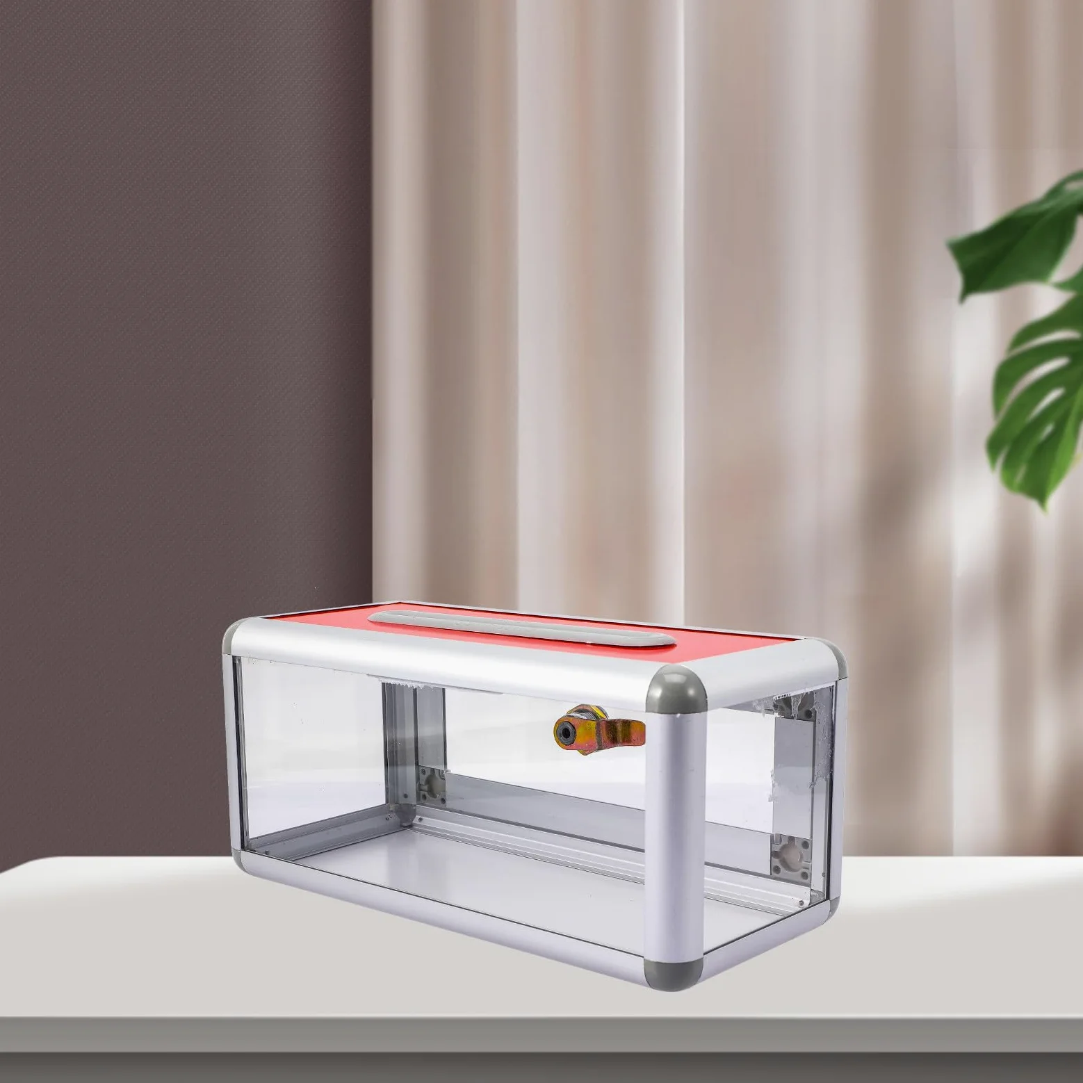 BESTYASH Porta Biglietti da Visita in Acrilico e Lega di Alluminio Argento Serratura, Custodia Elegante e Facile da Usare per Ufficio e Viaggi, Design Trasparente e Struttura Semplice