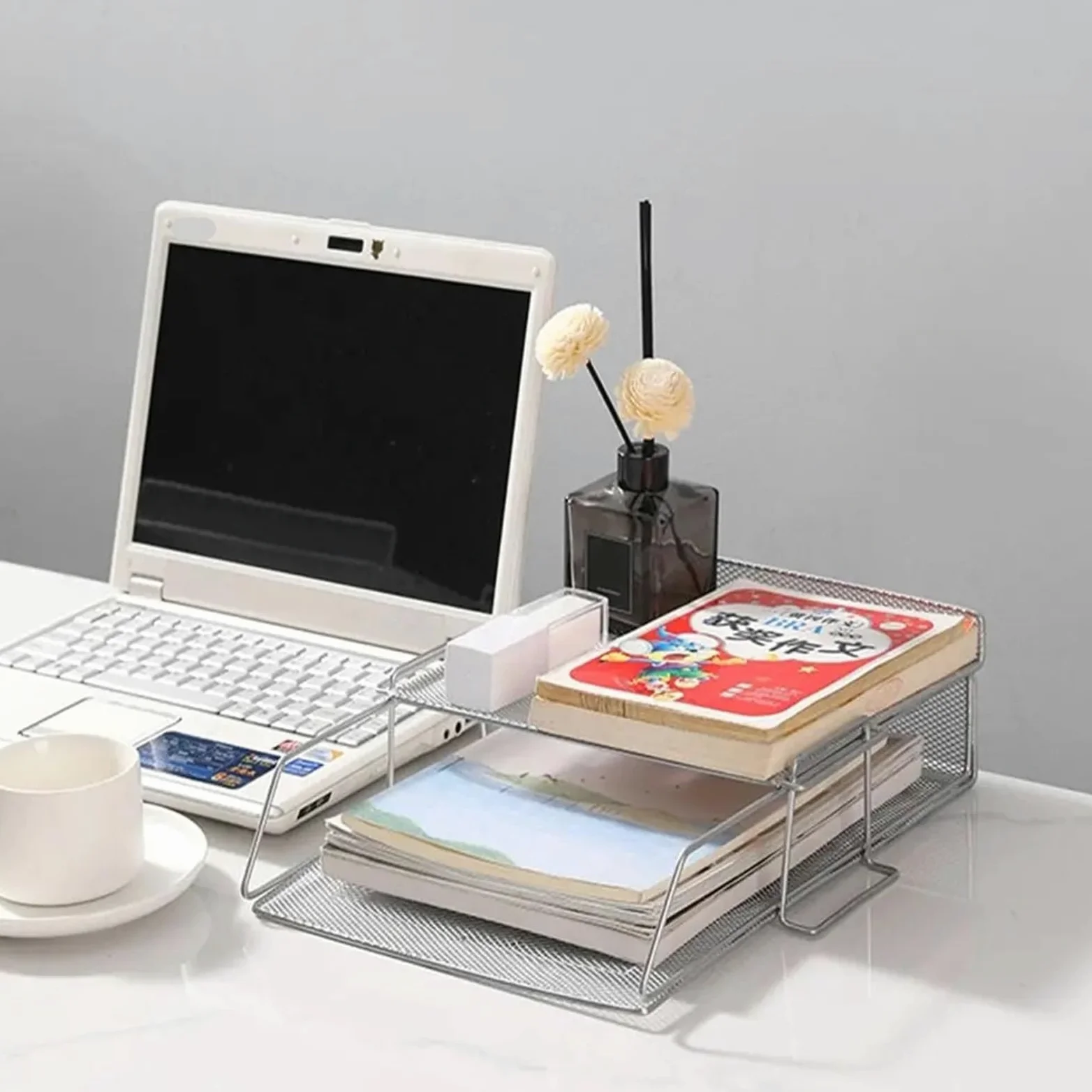 Vassoio Per Lettere Office File Box Desktop Organizzatore Di Documenti A4 | Vassoio portaoggetti da bagno multiuso for carta laminata impilabile for la casa(Black)
