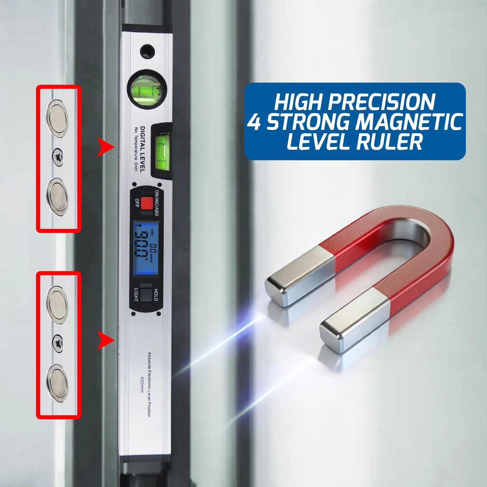 Inclinometro Digitale A 360 ° Per Righello Di Ricerca Di Angoli Con Goniometro Da 42 Cm Con Magneti/Retroilluminazione