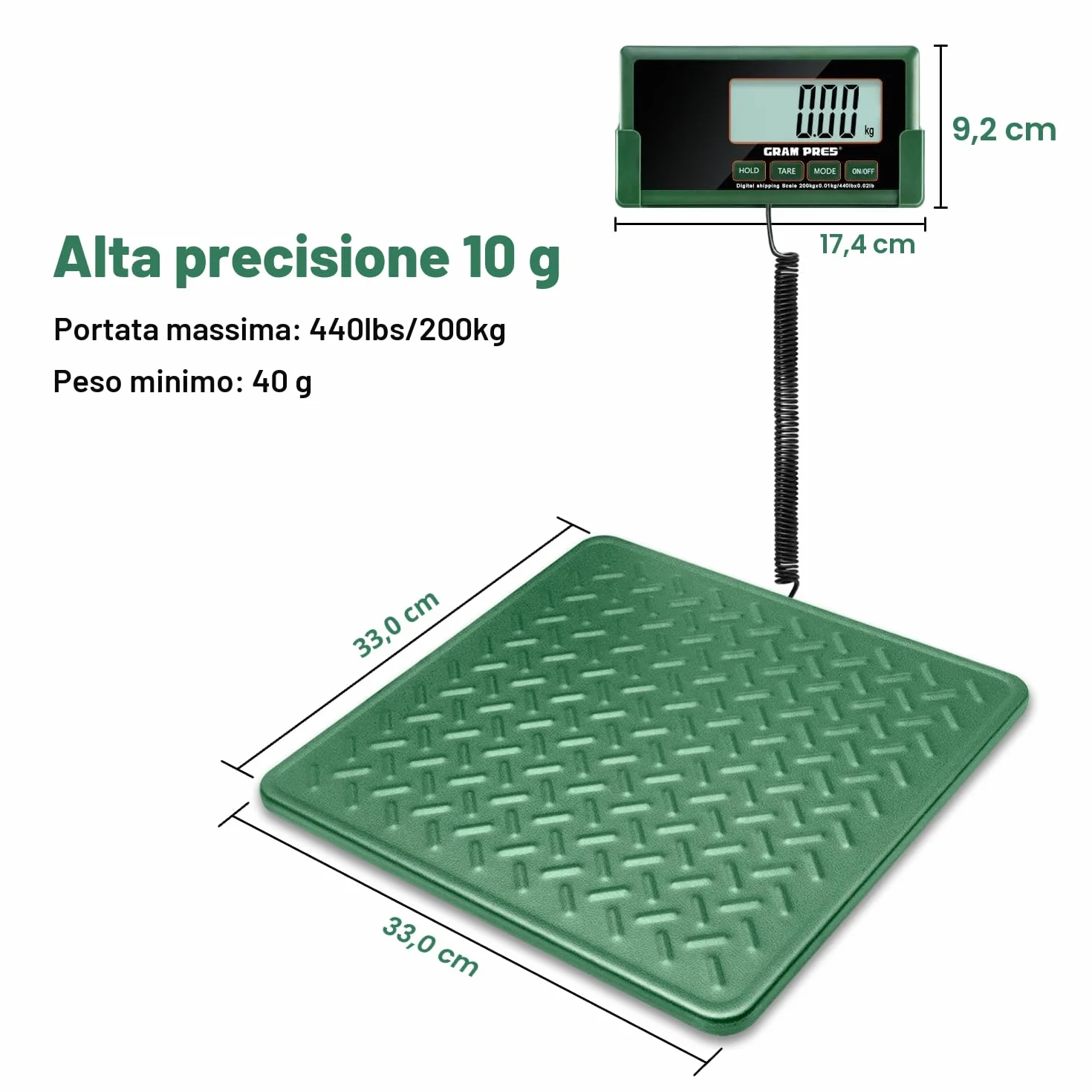 Bilancia digitale ad alta precisione GRAM PRES 440 lbs 10 g piattaforma in acciaio Hold Tare