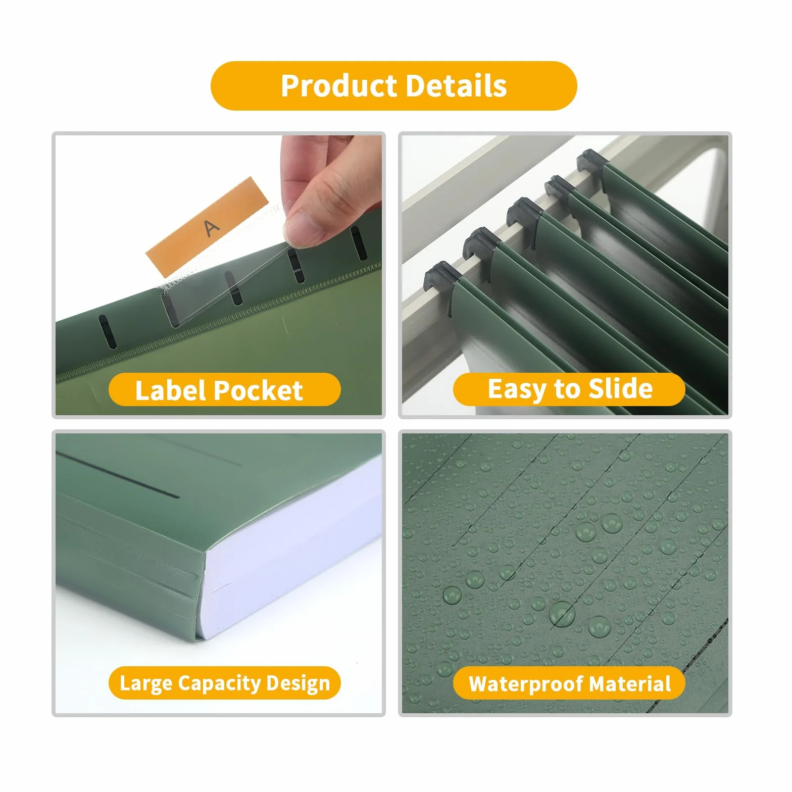 30 Pezzi Cartelle Sospese in Polipropilene, Formato Foolscap, con Linguette e Inserti Schede(Verde)
