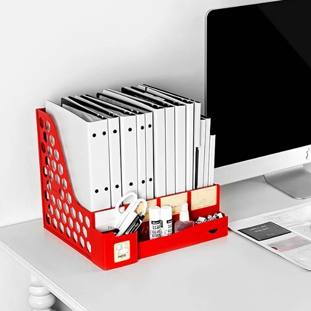 Fermalibri Organizzatore di file da scrivania con portadocumenti custodia extra Porta 4 scomparti verticali Separatore per ufficio Scrivania Decorativo(C)