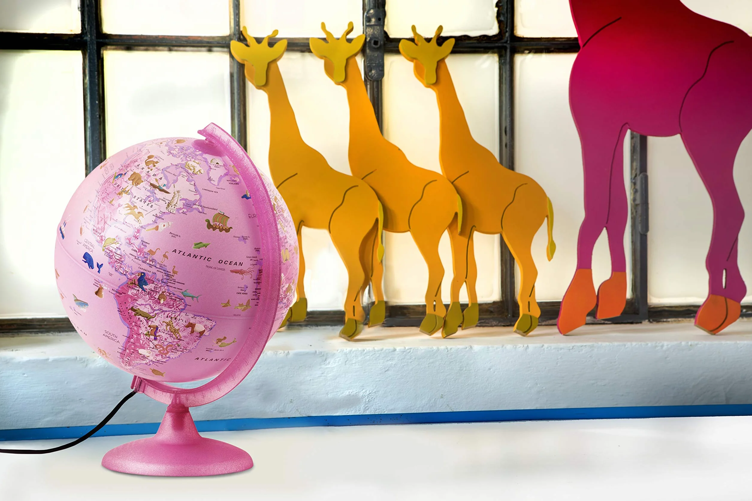 Räthgloben 1917 - Mappamondo Illuminato per Bambini, 25 cm, Colore: Rosa