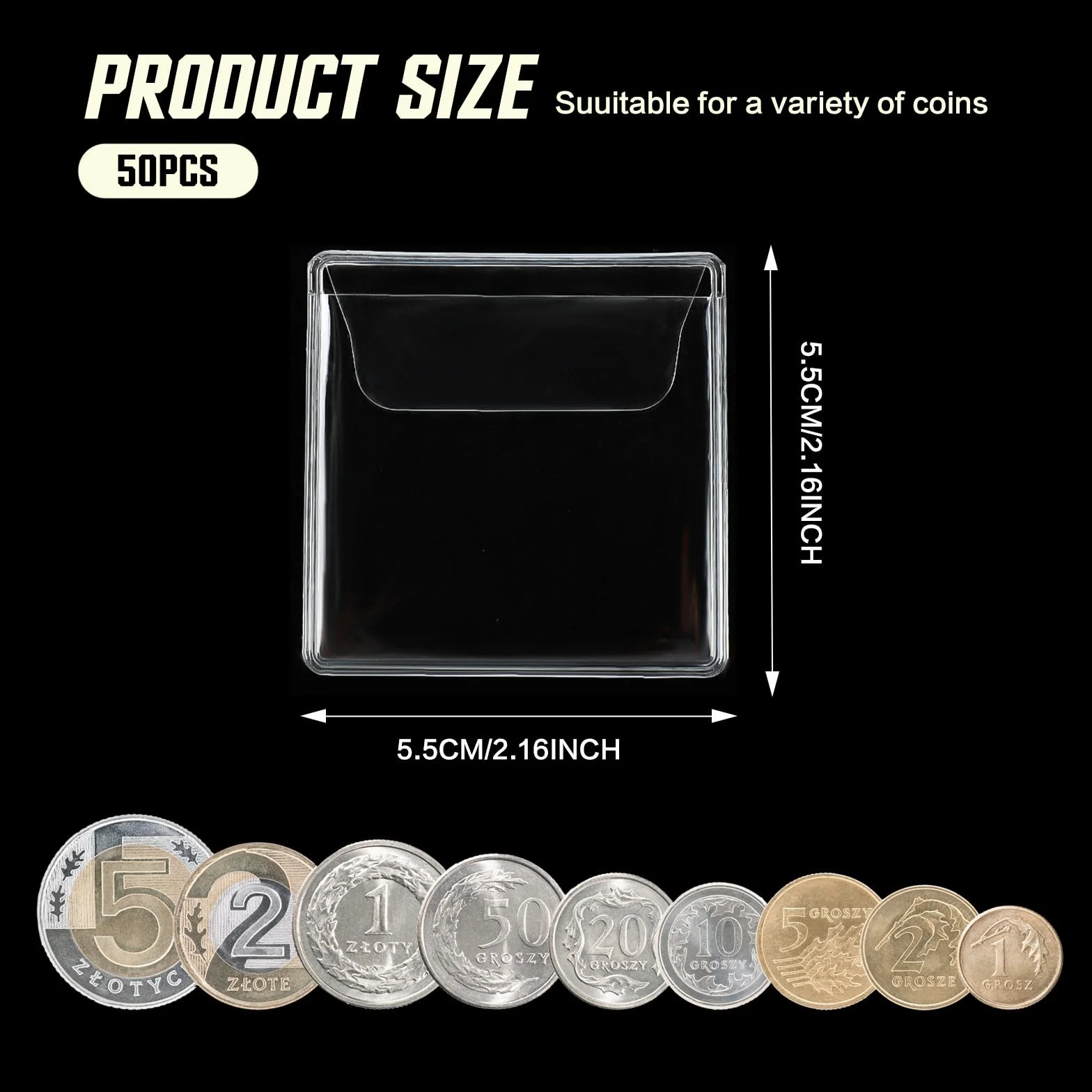 Giantree Set di 50 buste per monete 5,5 x 5,5 cm in plastica