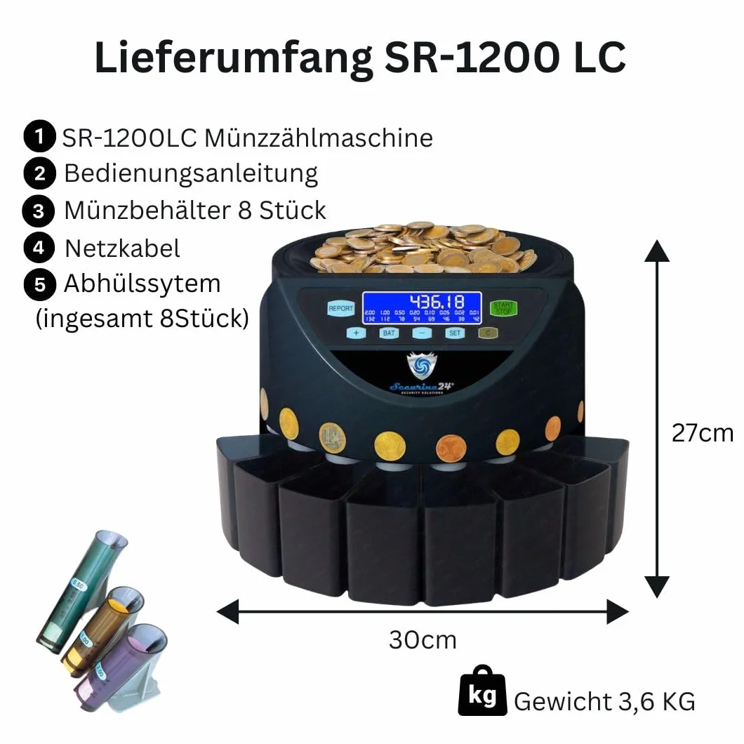 Contamonete Euro con funzione di impilamento in blister di Securina24 (nero - Blacklabel - BBBLCD)