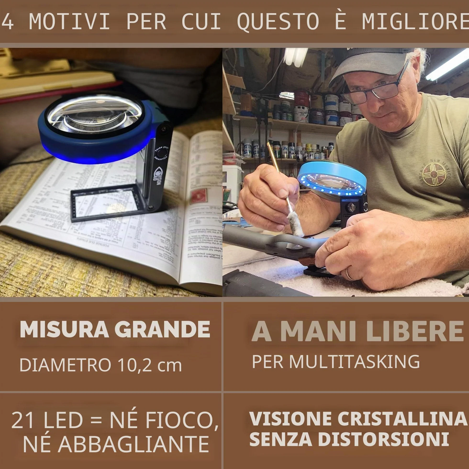 VisionAid Lente di ingrandimento 30X 10X con supporto LED illuminata per ipovedenti