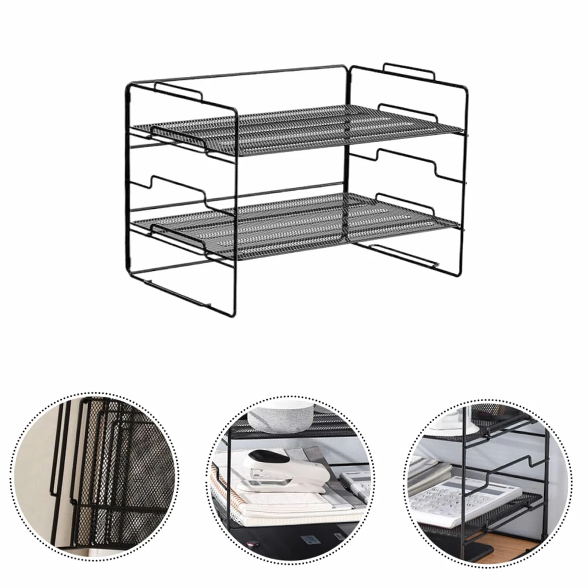 Organizer Documenti da Scrivania a 4 Livelli in Metallo Nero | Struttura Minimal Semplice e Stilosa, Uso in Ufficio per Ordinare e Catalogare Fogli