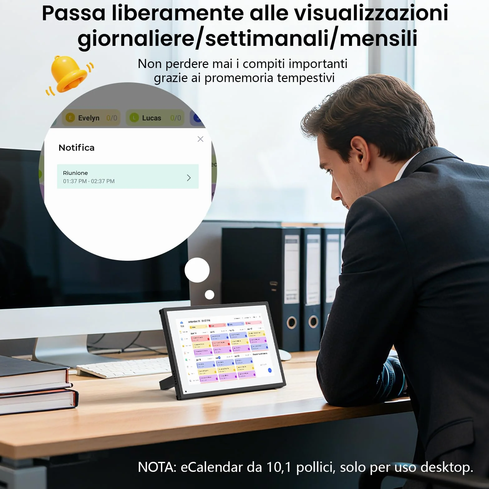 NEWYES 10,1" Calendario Digitale da Tavolo 2026, Agenda Familiare con Touchscreen Interattivo e Cornice Digitale Adatta per Camere da Letto, Cucine e Uffici, ADHD Planner
