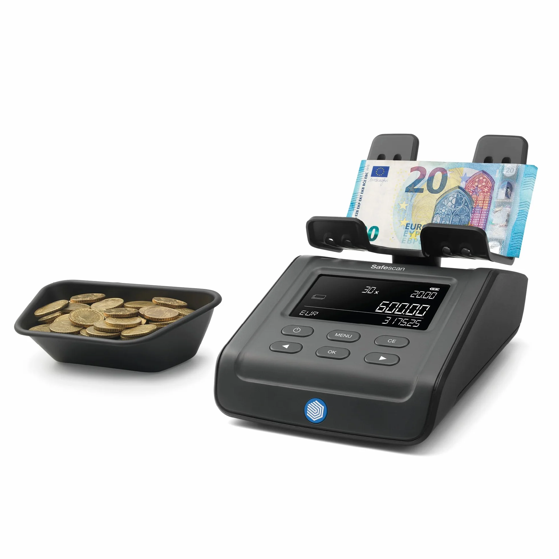 Safescan 6165 Macchina contasoldi che conta monete e banconote, Contamonete con riconoscimento automatico del rotolo di monete, Bilancia conta soldi per un conteggio semplice e veloce delle casse