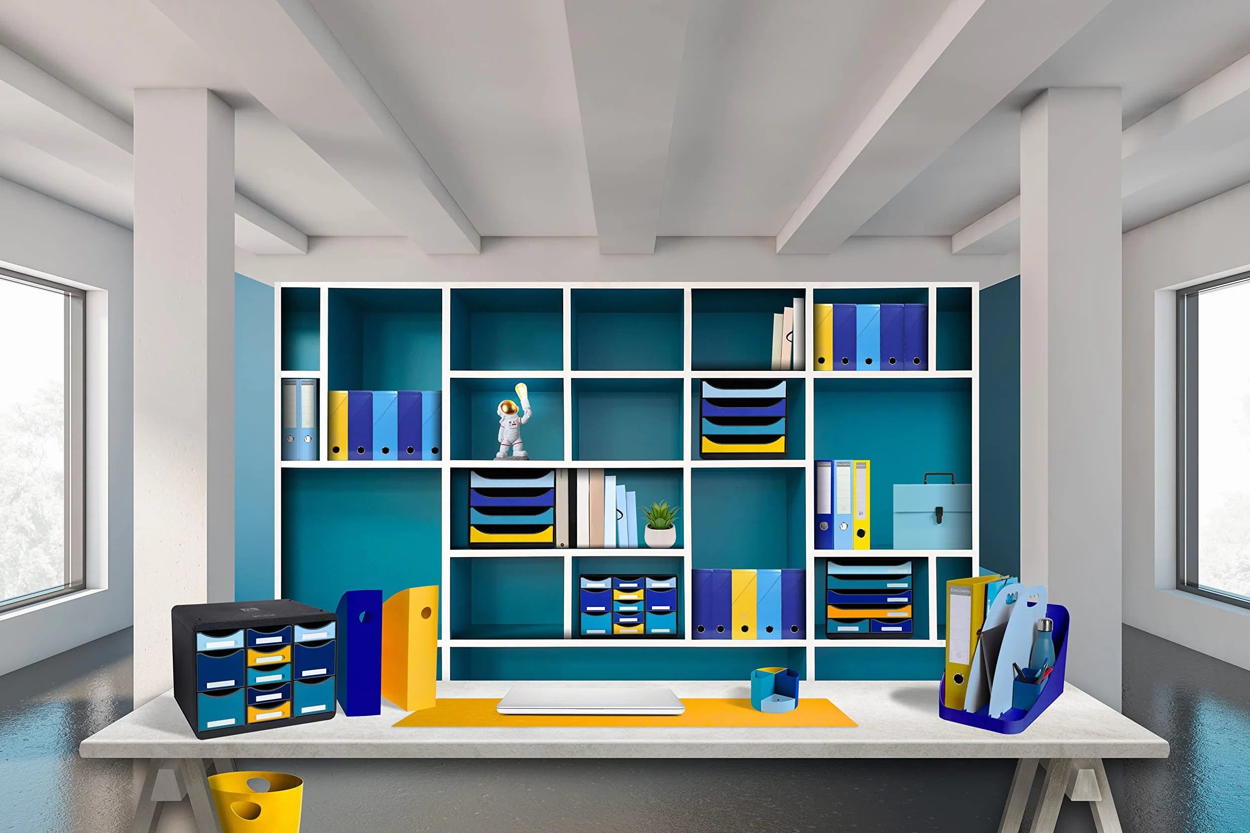 Exacompta - Ref. 113208D - Set di 6 vassoi per posta COMBO MIDI Bee Blue - per documenti in formato A4+ - dimensioni 34,6 x 25,5 x 6,5 cm - colore zafferano