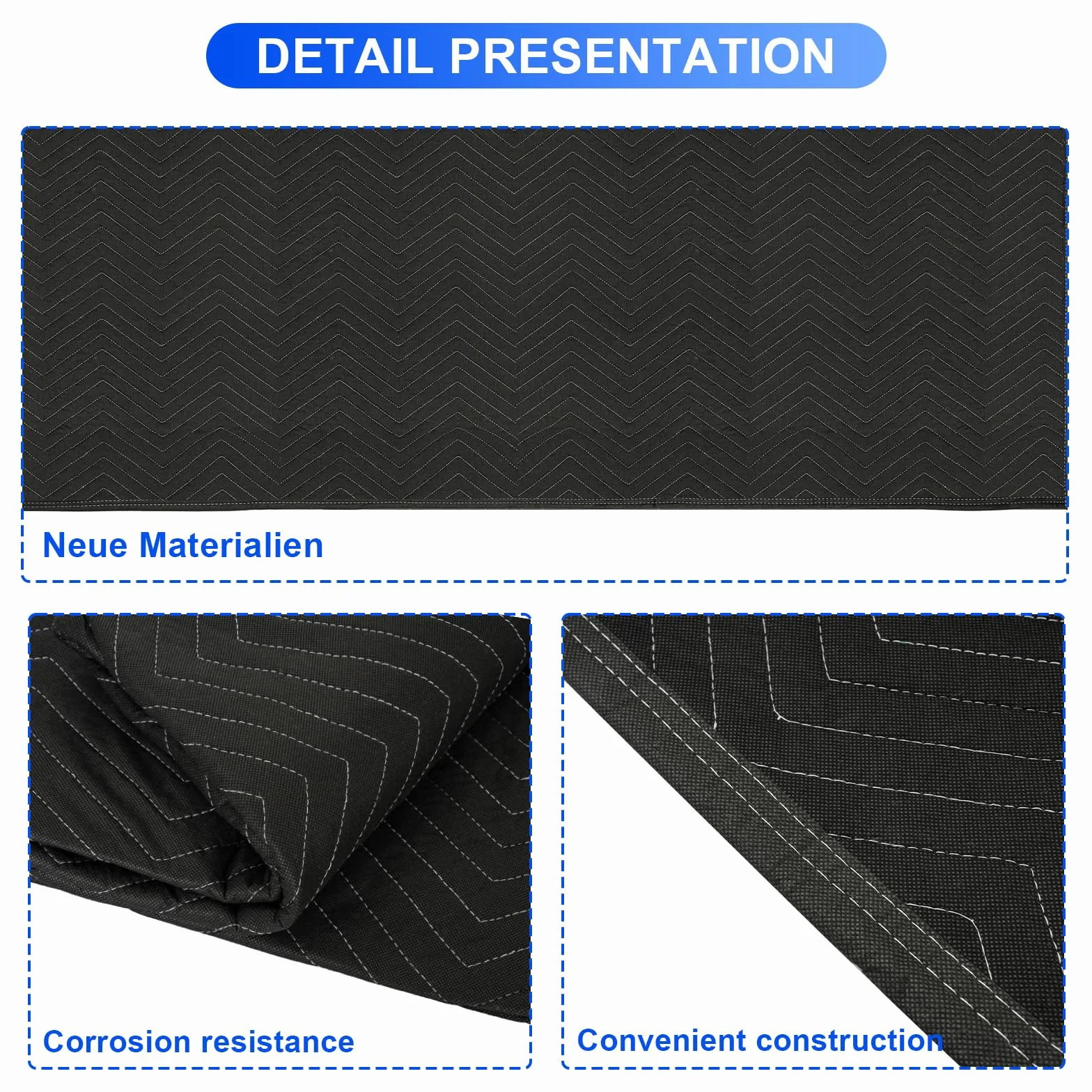 AKOZLIN 72 x 40 pollici, set da 6 pezzi, imbottiti, resistenti e di qualità, quilted Wrapping Furniture Moving Pad per Shipping Supplies Secure Protecting, nero
