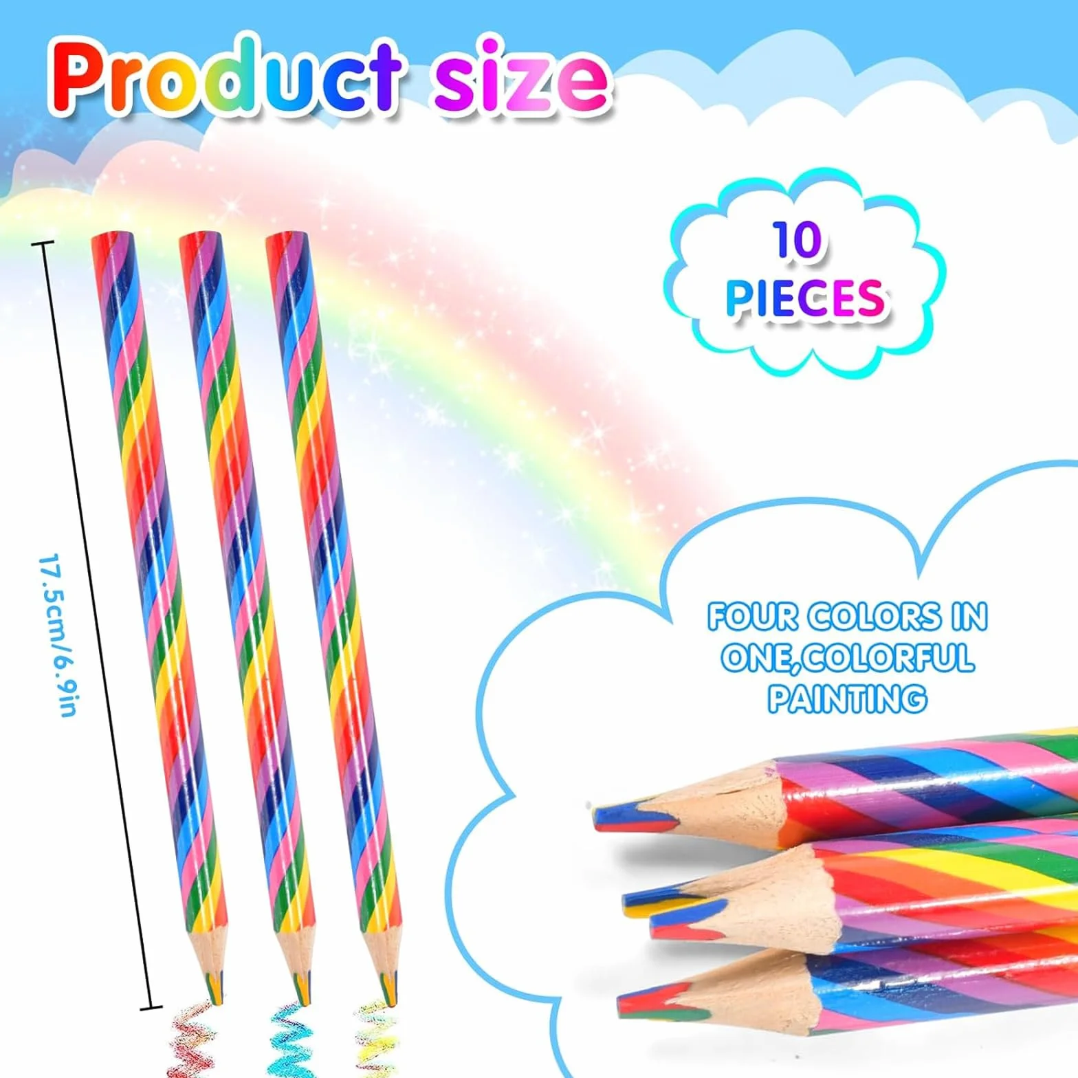 Matite Arcobaleno Set per Bambini 30 Pezzi Multicolori per Disegno Colorazione