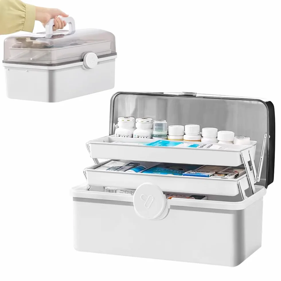 LPAMABA Scatola per Medicinali Grande Porta Medicine da Casa Cassetta Medicinali a 3 Strati Portapillole Giornaliero Scatola Medicinali in Plastica per Conservare cotton Fioc, Bende 29x16x15cm