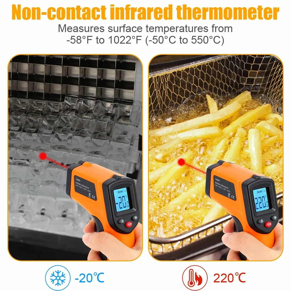 Termometro a Infrarossi -50°C ~ 550°C Pistola Termica Digitale Laser Senza Contatto Display LCD