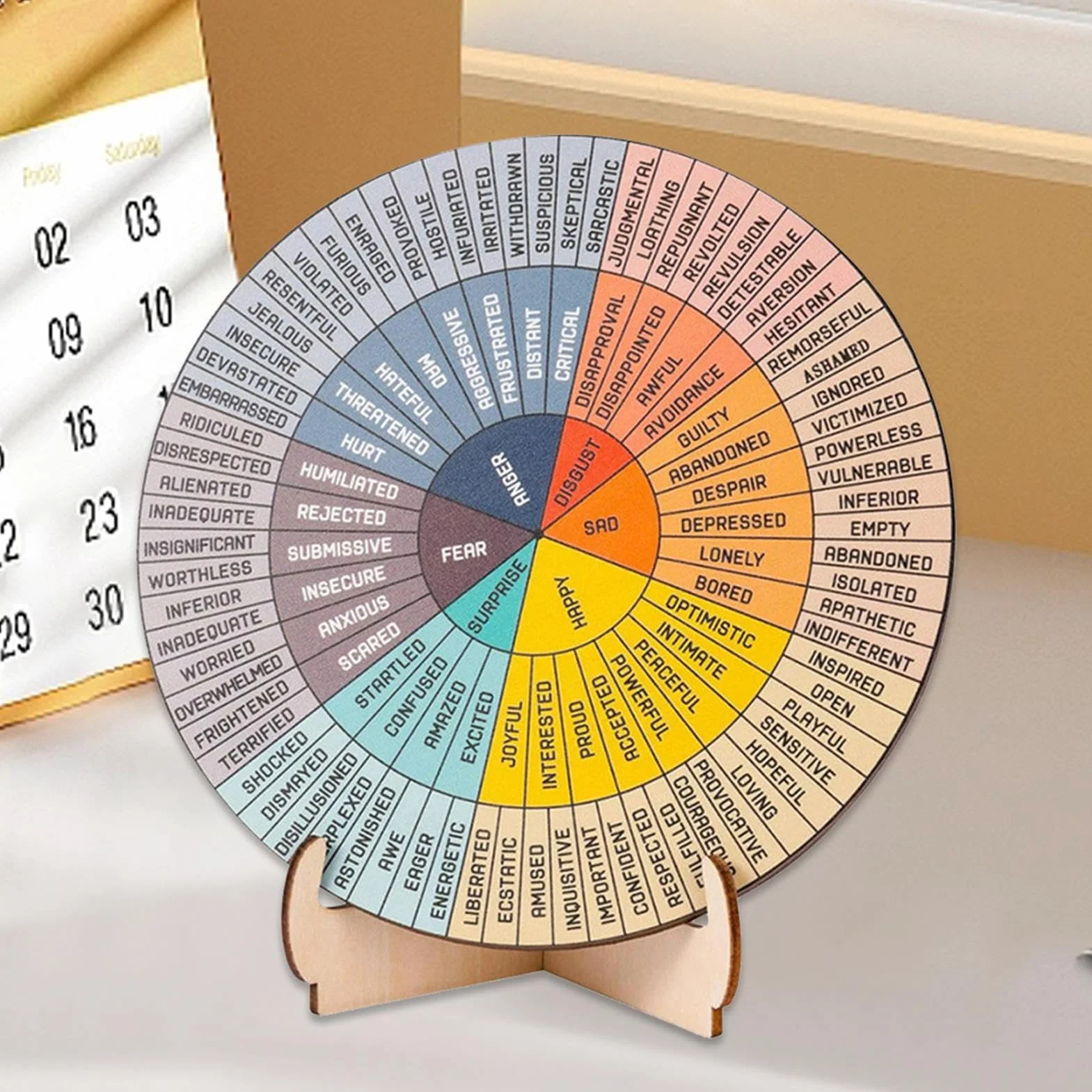 Grafico delle emozioni ruota dei sentimenti tabella emozioni design fronte retro espositore aiuto visivo comunicazione calma consapevolezza sé uso domestico
