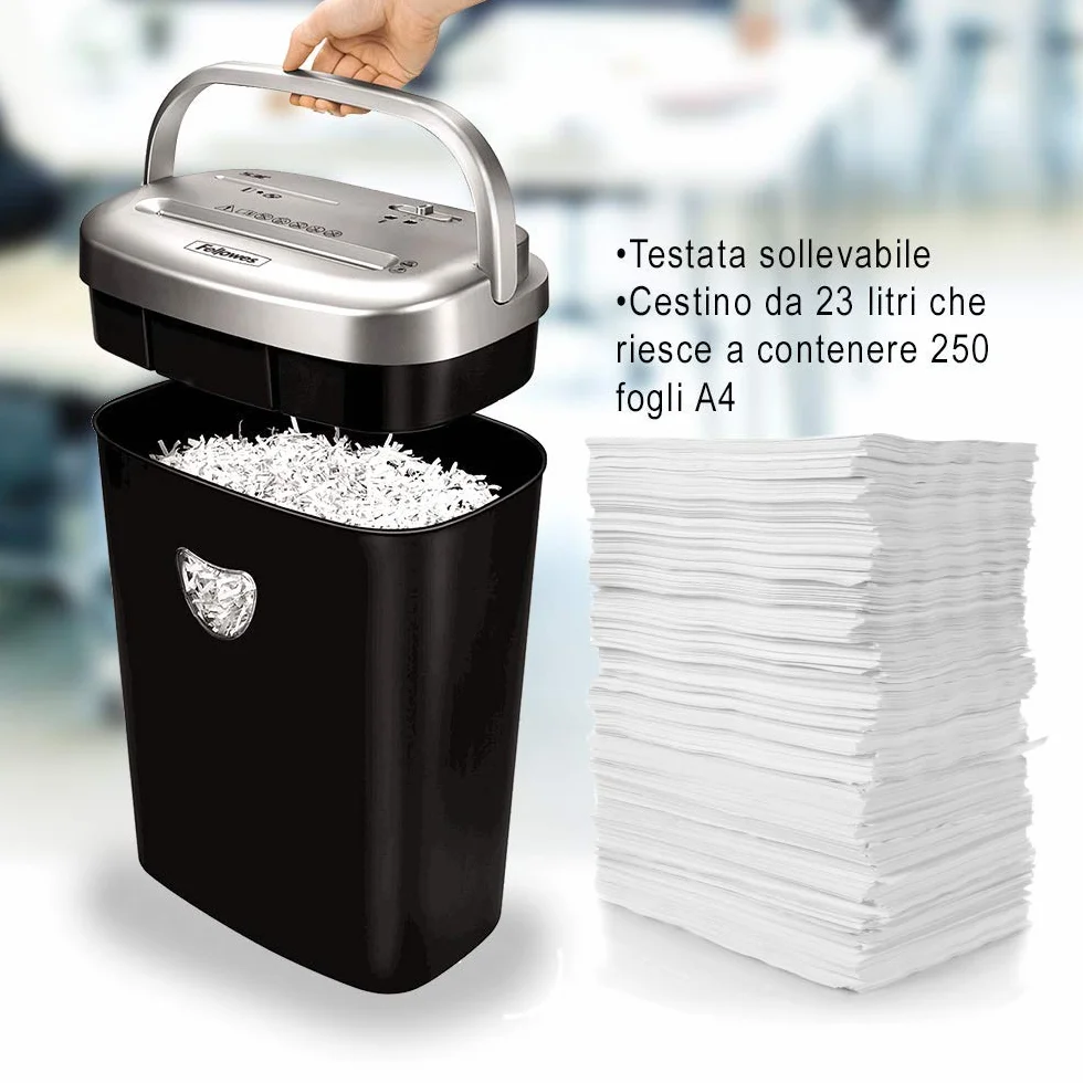 Fellowes Distruggi Documenti a Frammento 53C, 10 fogli, per Uso Personale, Cestino da 23 Litri, Colore Nero