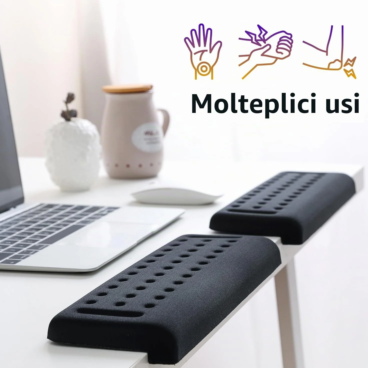 Memory Foam L-Desk Support Set 2-Pack Wrist Palm Arm Elbow Rest Non-Slip 30x10cm