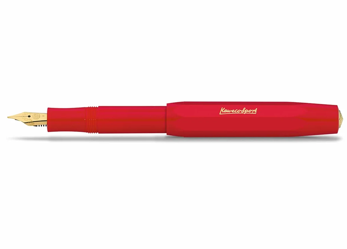 Kaweco Classic Sport Penna stilografica pennino acciaio placcato oro 23 carati punta iridio rosso tratto medio
