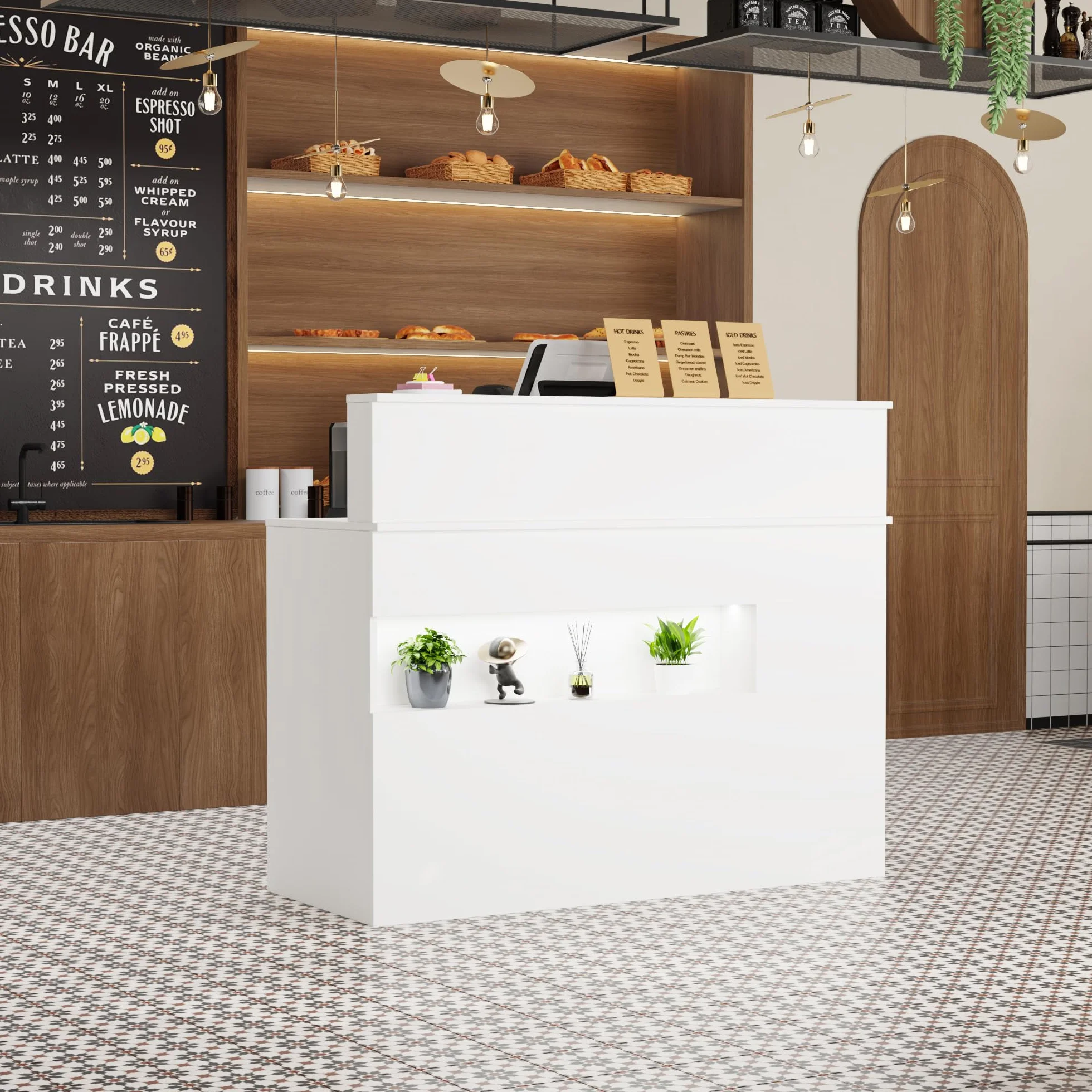 Banco reception con cassetto per tastiera - Banco ufficio in MDF bianco - Arredamento per negozi al dettaglio, 100 x 120 x 50 cm