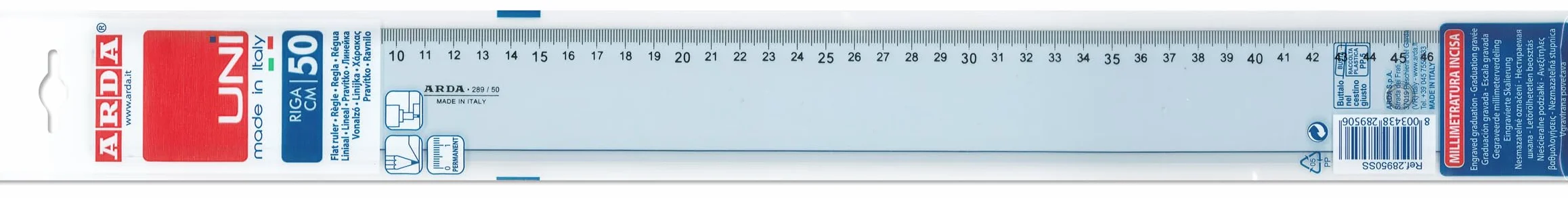 Arda Righello in Plastica 50 cm - Riga da Disegno Tecnico