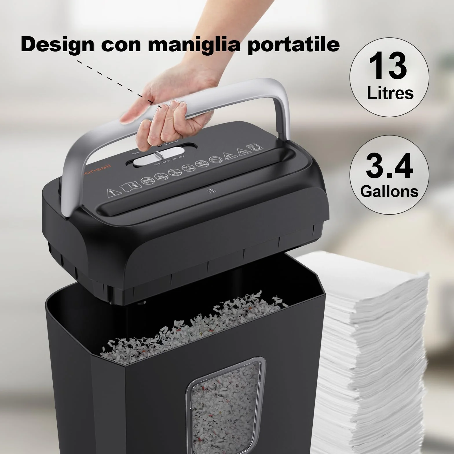 Bonsaii Distruggidocumenti P-4, Tritadocumenti 6 Fogli, Carte di Credito, Graffette, Contenitore 13L, C237-B