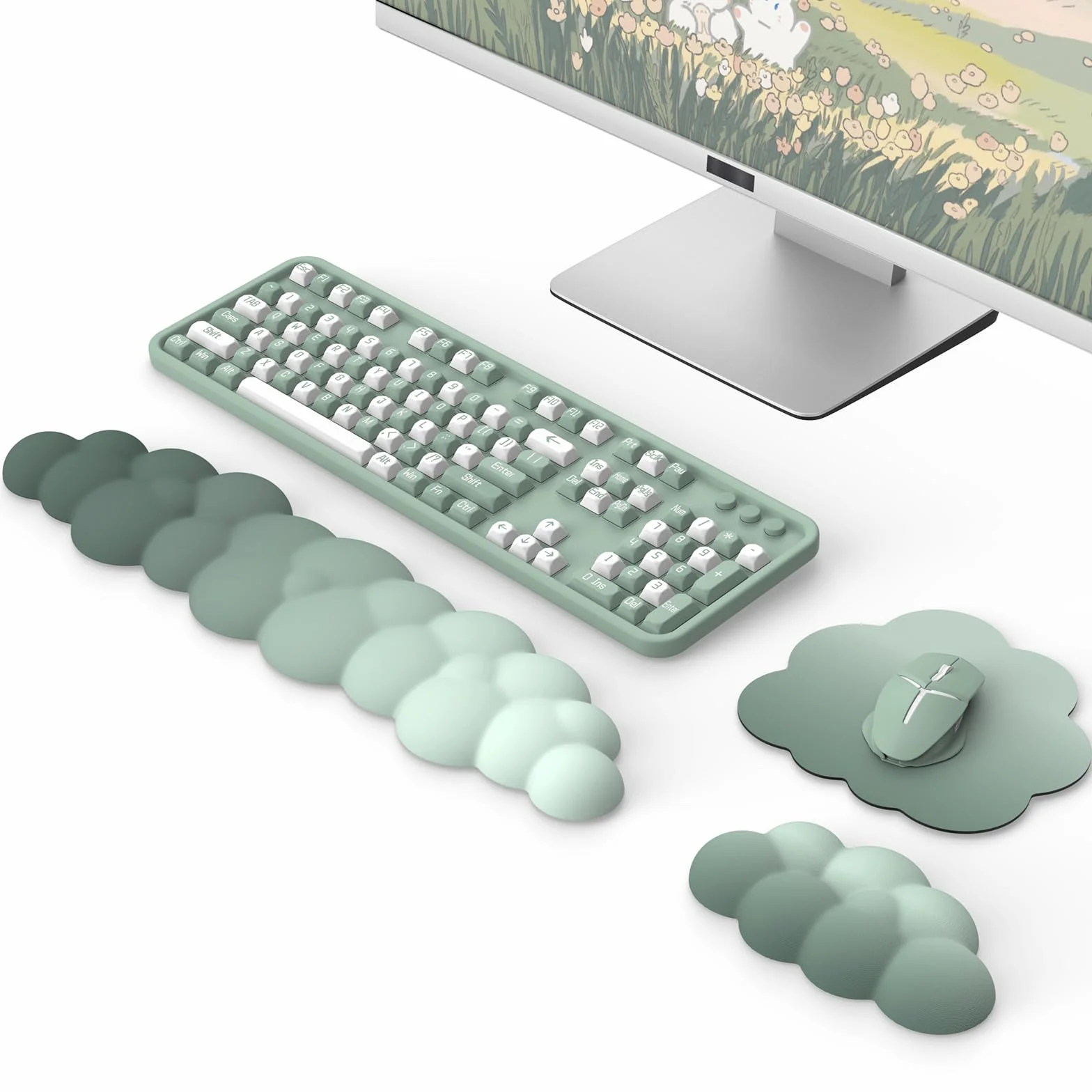 MoKo Poggiapolsi a Nuvola Ergonomico per Tastiera e Mouse in Poliestere Verde