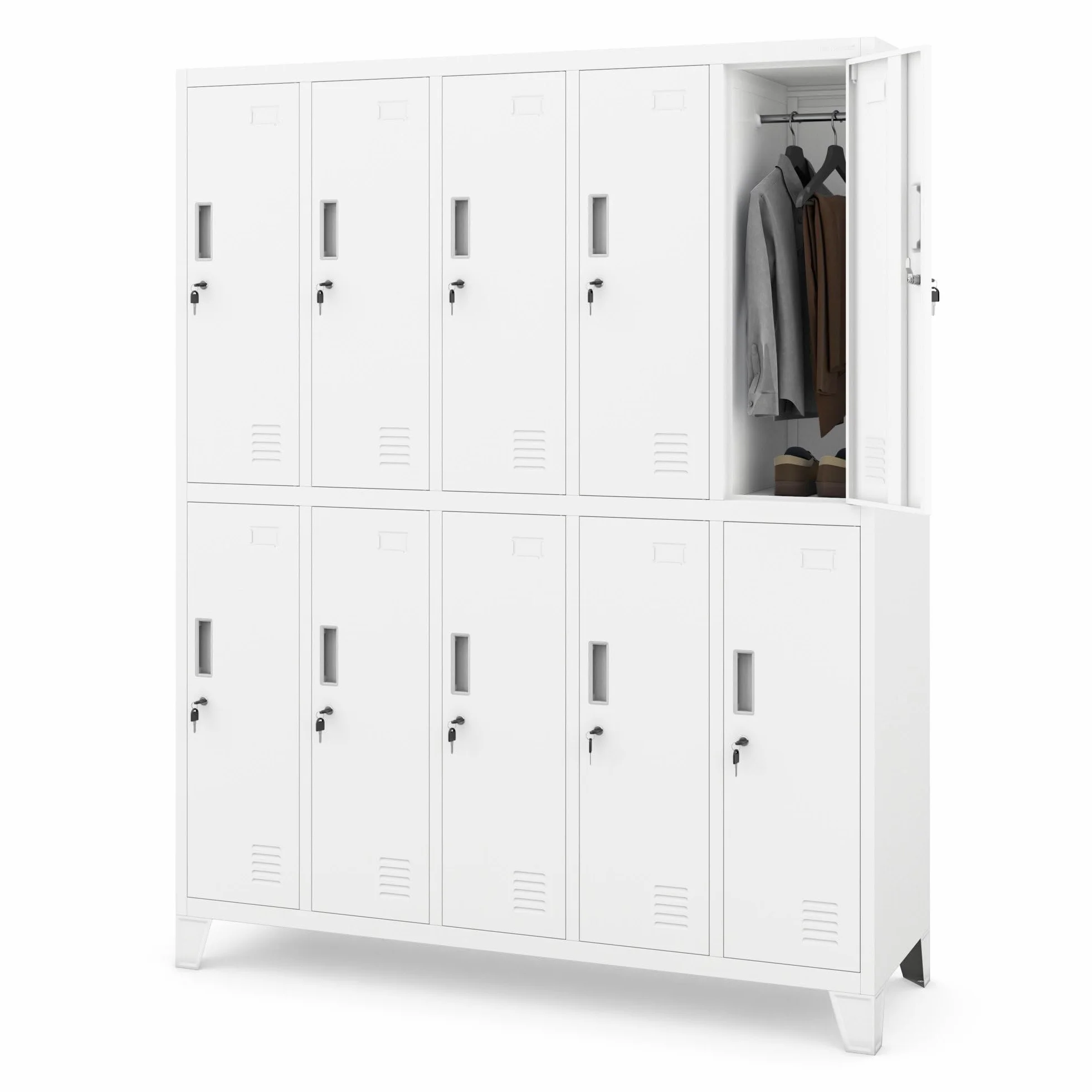 Jan Nowak Armadietto spogliatoio Armadio metallico con 10 Scomparti Fessure di ventilazione Rivestimento in polvere 172 cm x 136 cm x 45 cm (Bianco)