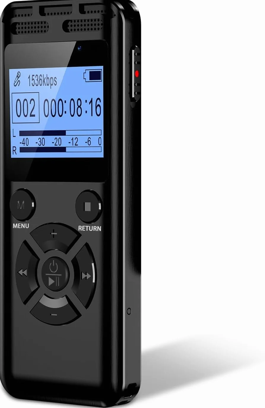 64GB Registratore Vocale Digitale Con Riduzione Rumore, Stereo Hd 1536Kbps, Metallo, Attivazione Vocale, Riproduzione E Password, Dispositivo Per Interviste, Riunioni, Lezioni (64GB)
