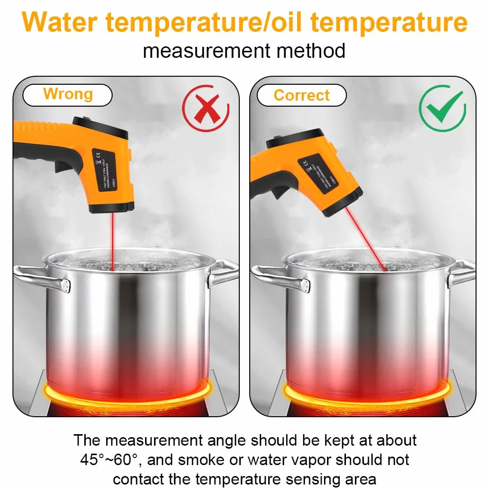 Termometro Infrarossi -50°C ~ 550°C Digitale Laser Senza Contatto Emissività Regolabile per Cucina Forno BBQ