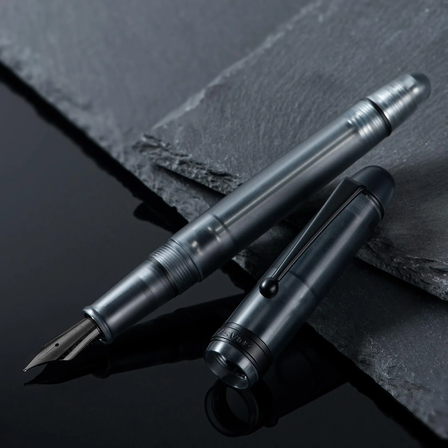Asvine V126 Penna stilografica riempimento sottovuoto pennino fine acrilico nero opaco grande capacità custodia regalo