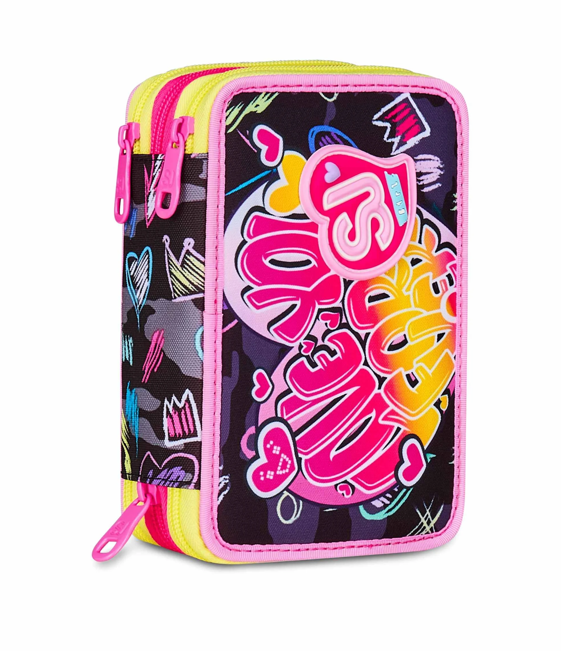 Astuccio Scuola 3 Zip Fucsia Arancio Portapenne Triplo Scomparto Completo