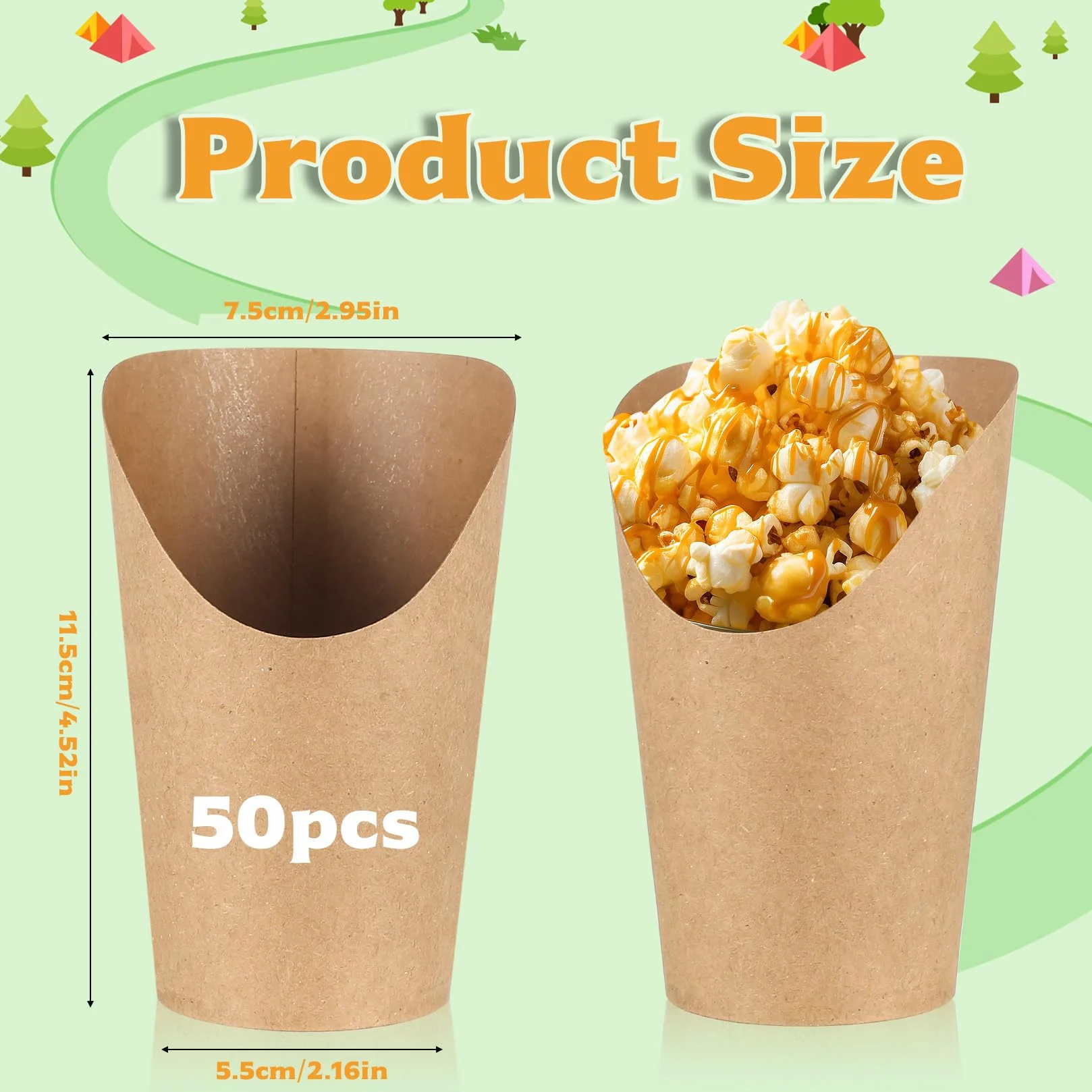 50 Pezzi Porta Patatine Fritte in Carta Kraft, 12 Once Bicchieri per Waffle, Supporto Sacchetti Snack