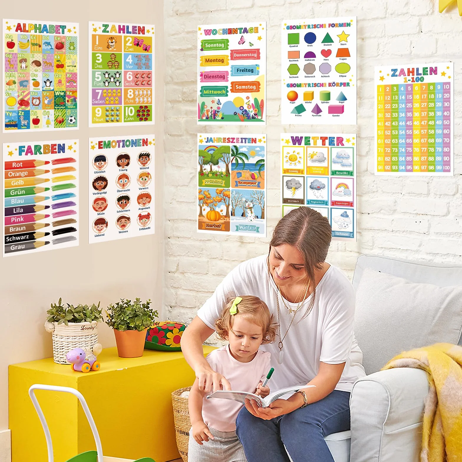 COCHIE 12 poster educativi Montessori formato A4 alfabeto numeri per bambini scuola materna
