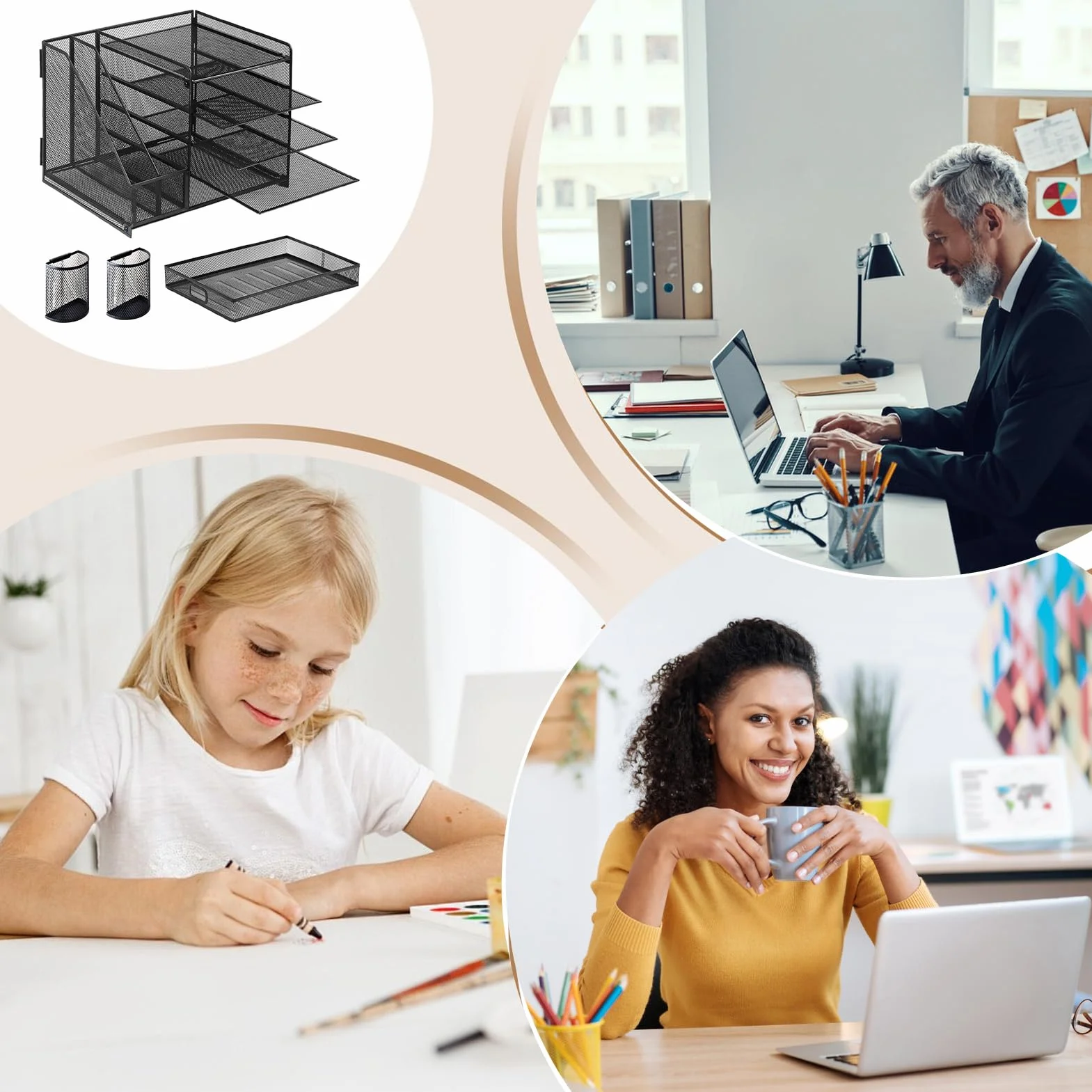Organizzatore Scrivania Cassetto in Rete Portadocumenti Metallico da Tavolo | Contenitore Antiscivolo per Penne, Documenti e