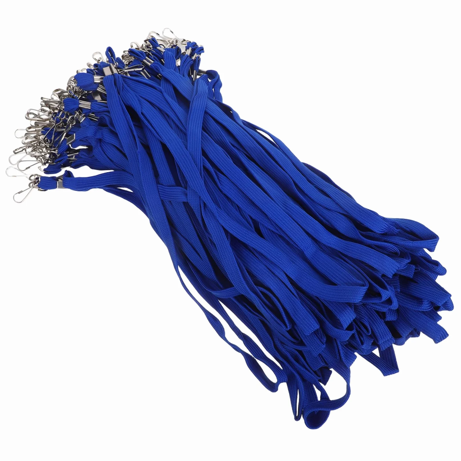 WOONEKY 100 pezzi Cordini Porta Badge Collo Piatto Blu con Gancio per Id Card e Badge da Lavoro Scuola Ufficio Cordicella Intrecciata per Dipendenti e Studenti