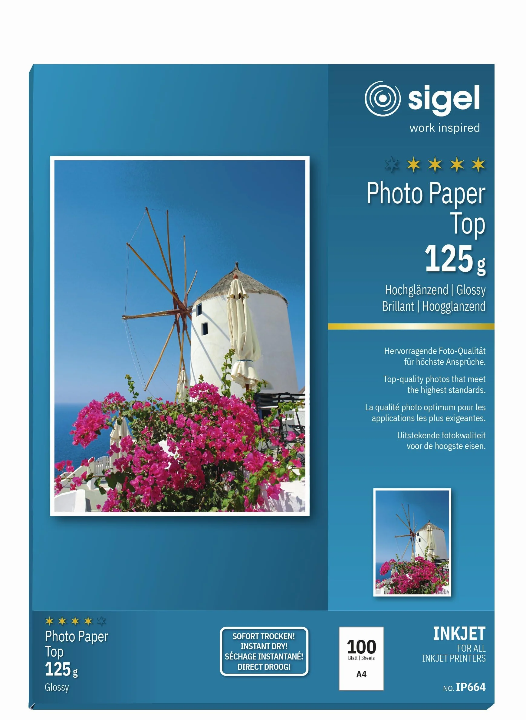 SIGEL Carta fotografica Top per stampa inkjet A4 | IP664, ultra lucida, 125 g/m², 100 fogli