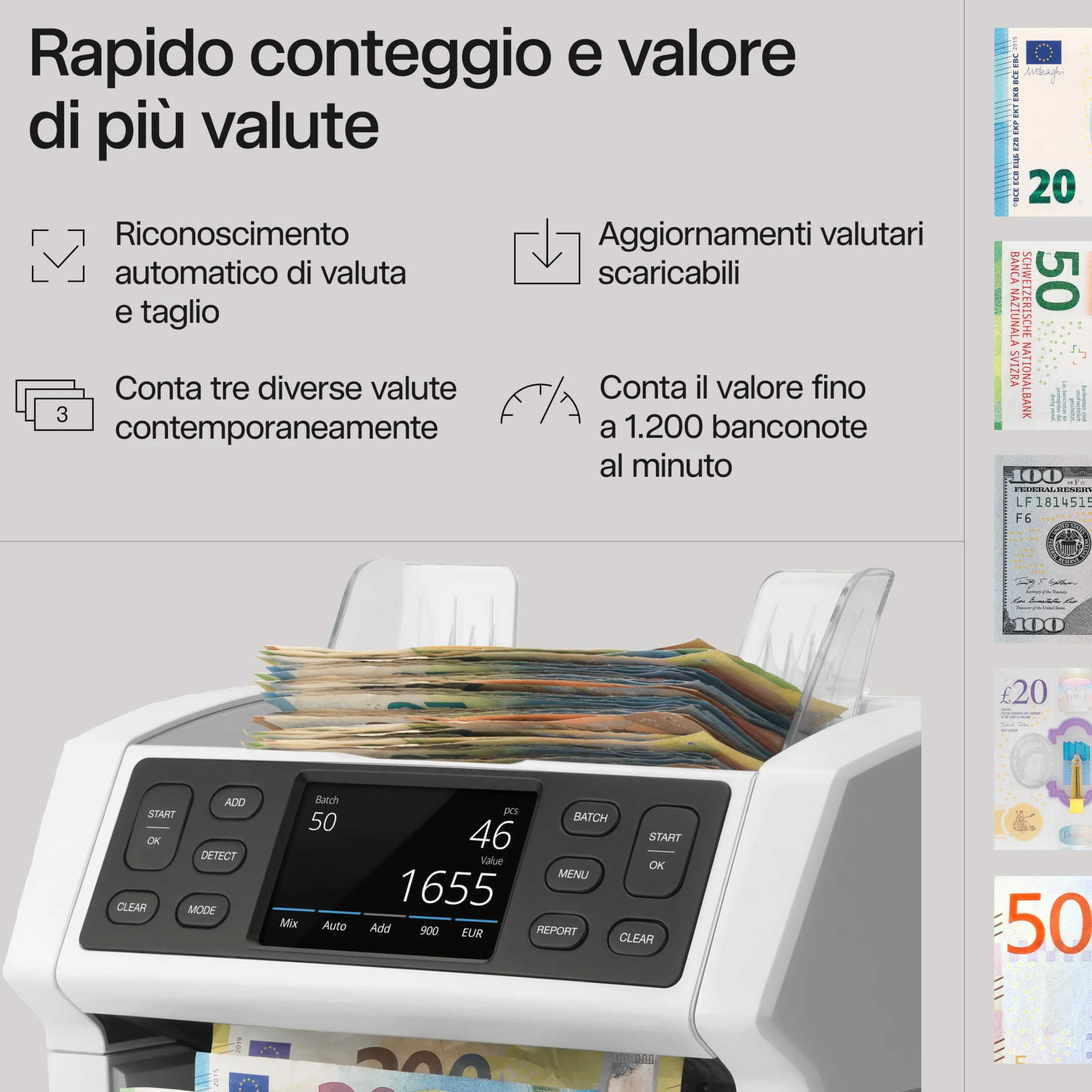 Safescan 2865-S Contabanconote che conta banconote miste - Contabanconote con verifica banconote a 7 punti - Contabanconote con interfaccia multilingue
