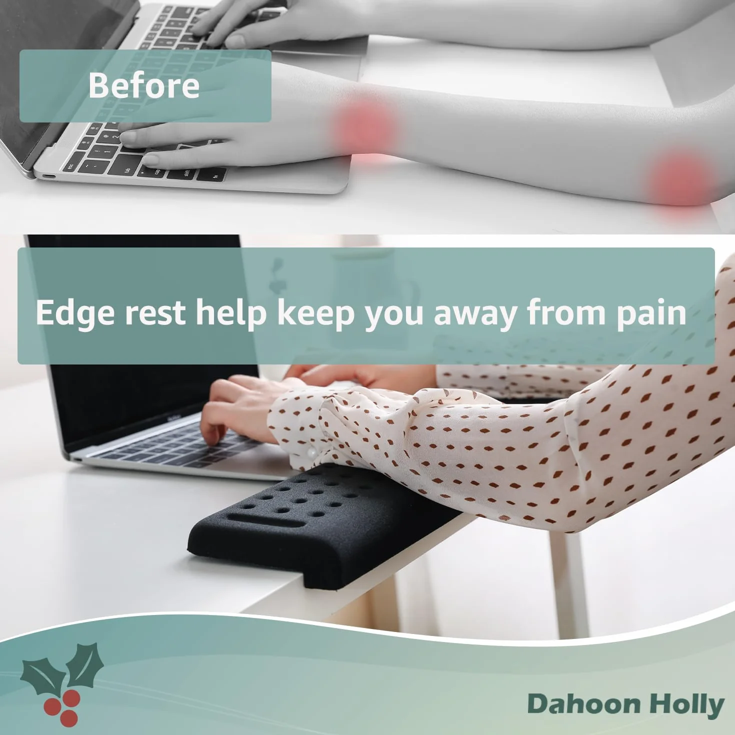 Memory Foam L-Desk Support Set 2-Pack Wrist Palm Arm Elbow Rest Non-Slip 30x10cm