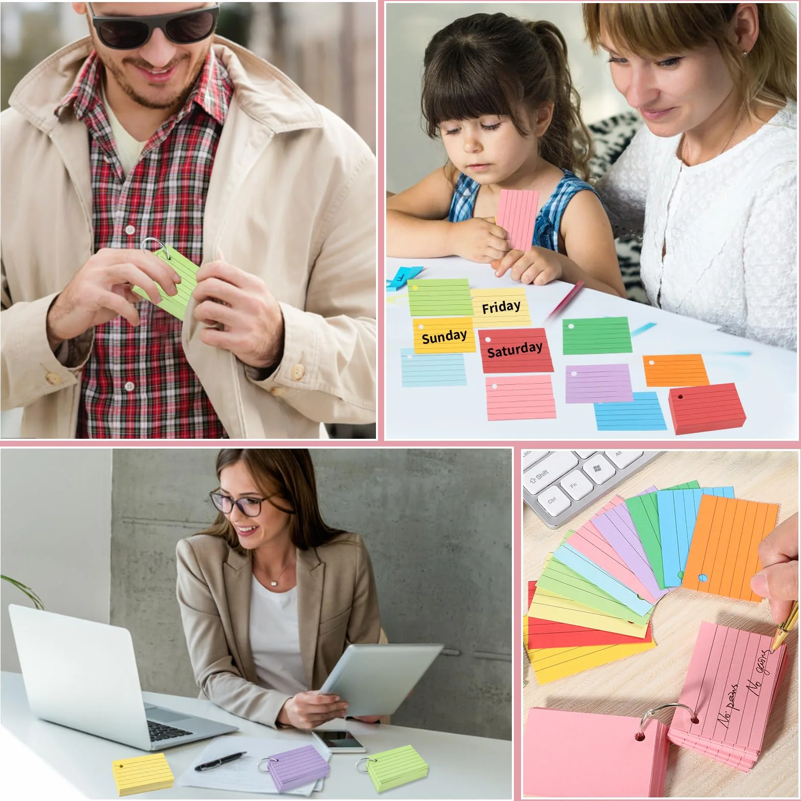 Yoosso 600 Pezzi Flash Card A8 7,4 x 5,1 cm Cartoncino a Righe Schede Indice con Anelli per Scuola Ufficio Studio