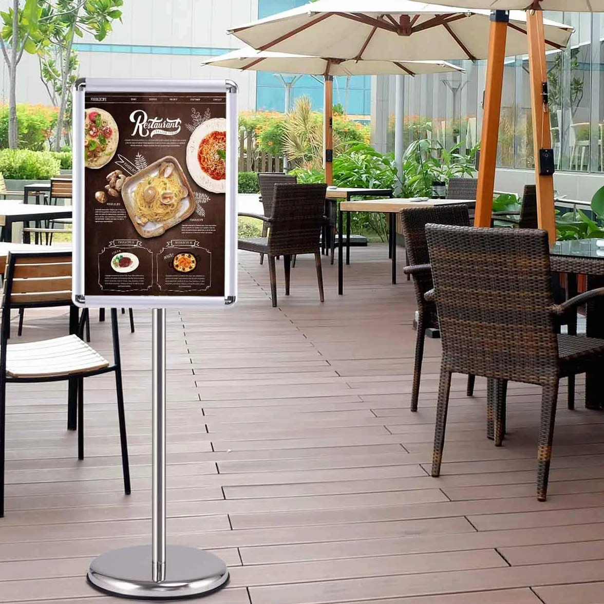 RELAX4LIFE Espositore da Terra per Poster con Cornice a3/a4 in Plexiglass, Altezza Regolabile e Basa Rotonda Girevole a 360° (1, A3-Argento)